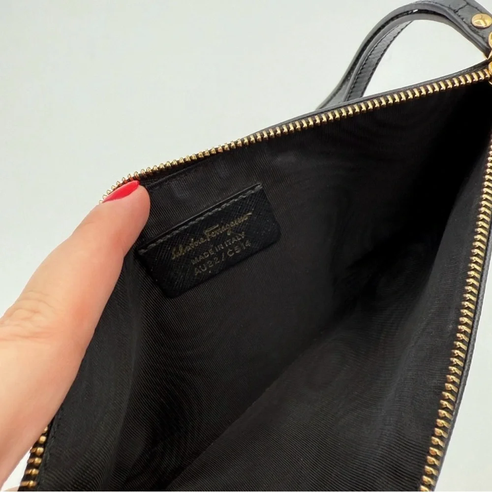 Salvatore Ferragamo Black Leather Wristlet Clutch - Picture 5 of 6